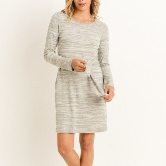 GILLI Heather Gray Tie Waist Long Sleeve Dress NWT - Picture 3 of 8